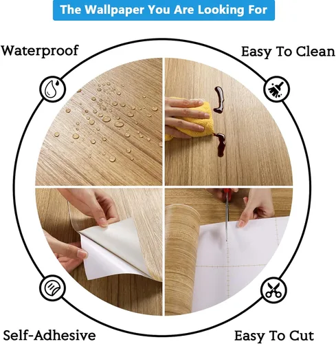 Miniatura 9 de CRE8TIVE Papel de contacto de madera marrón grueso, papel tapiz de madera para despegar y pegar, papel tapiz de madera texturizado extraíble