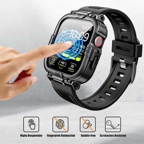 Miniatura 2 de Dsytom Funda impermeable con correa compatible para Apple Watch de 45mm 44mm 41mm 40mm para hombres, correa de reloj inteligente resistente