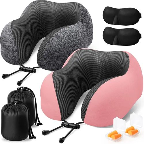 Miniatura 14 de ExploreBliss Almohada de Viaje, Almohadas de Viaje para Dormir en Avión, Almohada para el Cuello con Funda Extraíble y Cierre Ajustable, Juego
