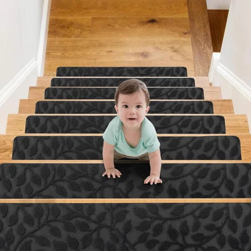 Jaoul Alfombra antideslizante para peldaños de madera, para interiores, 8 x 30 pulgadas, 7 unidades, alfombra de seguridad antideslizante para