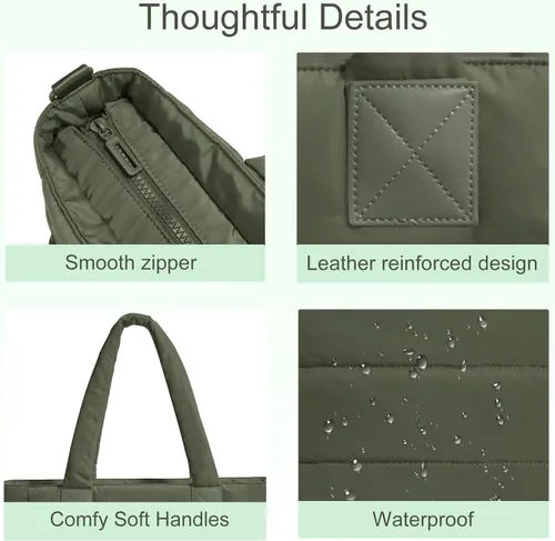 Miniatura 6 de Bolso de mano acolchado para mujer, bolso grande de enfermera, bolso de hombro con cremallera para trabajo y viajes