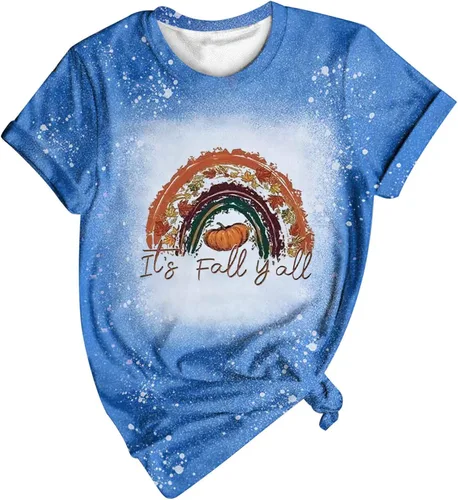 Miniatura 4 de Camisetas de manga corta con texto en inglés "It's Fall Y'All" para mujer, con teñido anudado, retro, camisetas de Halloween, con estampado