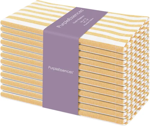 Miniatura 19 de PurpleEssences Servilletas de tela a rayas - Juego de 12 - 100% algodón - 18 x 18 pulgadas - Servilletas de cena para Navidad, vacaciones de blanco