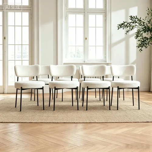 Miniatura 13 de Boucle - Juego de 2 sillas de comedor modernas de mediados de siglo con respaldo curvado y marco de metal, sillas de comedor tapizadas redondas