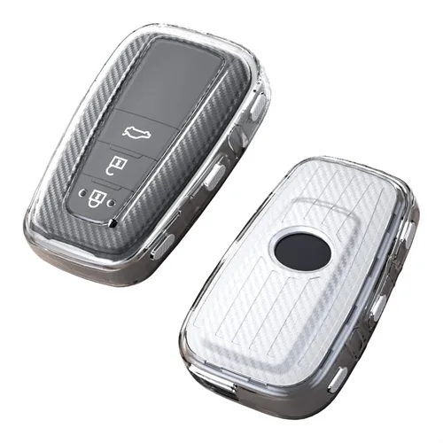 Funda para llavero de TPU compatible con Toyota Avalon Camry C-HR, Corolla Prius Prime RAV4, textura de fibra de carbono transparente, 2, 3, 4