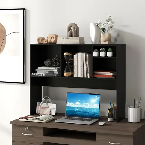 Miniatura 9 de LDAILY Desktop Bookshelf, 2-Tier Office Desk Shelf Organizer Desk Hutch with 4 Shelves, 37’’L Wood Storage Rack Display Shelf for Computer Desk