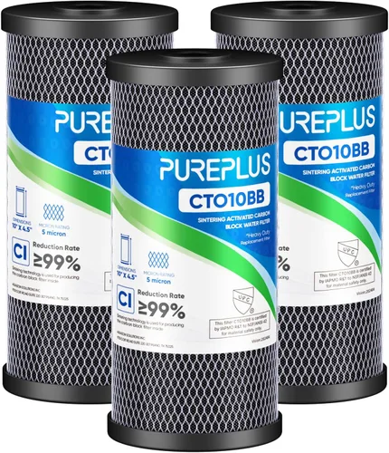 PUREPLUS Cartucho de filtro de agua de cáscara de coco | Bloque de carbón activado CTO | Cartucho universal de 5 micras y 10 pulgadas para toda la