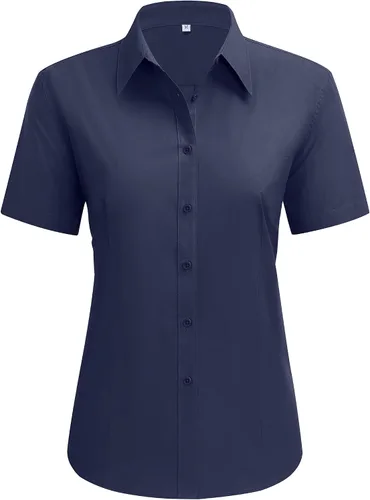 Miniatura 16 de siliteelon Camisas de vestir para mujer, de manga corta, de algodón, camisa con botones abajo, camisa básica con botones arriba, camisas con cuello