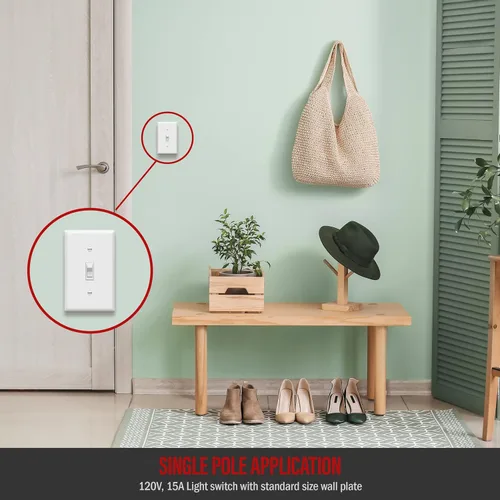 Miniatura 7 de ENERLITES Paquete de placas de pared con luz de palanca, interruptor eléctrico de un solo polo, 15 A 120-277 V, tornillo de puesta a tierra, grado