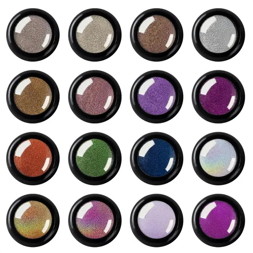 Kit de polvo de uñas cromado, 16 frascos, polvo cromado para uñas de gel, 16 colores impresionantes, incluyendo efectos de espejo, holográficos y