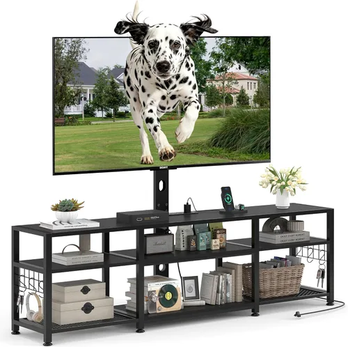 Miniatura 8 de VECELO Soporte de TV industrial para gabinete de televisión de 70 pulgadas, consola de 3 niveles con estantes de almacenamiento abiertos, marco