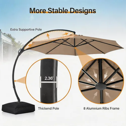 Miniatura 6 de LAUSAINT HOME Outdoor Patio Umbrella with Base included, Deluxe Curvy Cantilever Umbrella Heavy Duty Offset Hanging Umbrella
