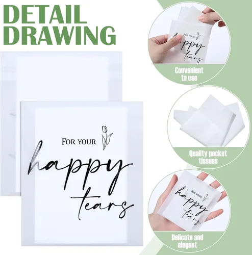 Miniatura 3 de Eaasty Paquete de 90 pañuelos Happy Tears para boda, 3 capas, pañuelos de boda para invitados, tamaño de viaje, papel facial a granel, bolsas