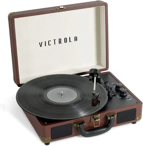 Miniatura 12 de Victrola Journey - Tocadiscos portátil de maleta con Bluetooth, con altavoces integrados, reproductor de discos de vinilo de 3 velocidades, salida