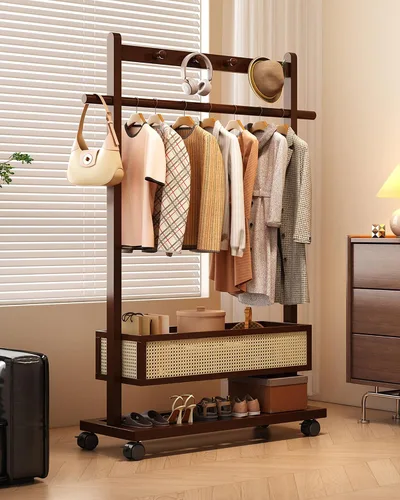 Miniatura 8 de Perchero con estante con cesta de almacenamiento y ganchos, estantes independientes para espacios pequeños, esquinero, dormitorio, entrada, pasillo