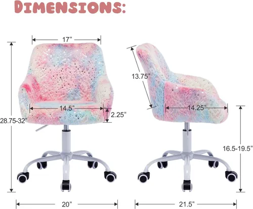Miniatura 2 de LukeAlon Silla de escritorio ajustable para niños, silla de estudio peluda con base giratoria, bonita silla de lectura tapizada de piel sintética