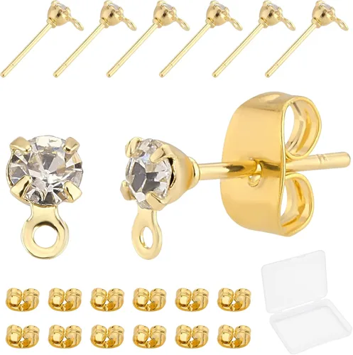 Beebeecraft 40 piezas de aretes de tachuelas chapados en oro de 18 quilates con circonitas cúbicas, postes de arete con asa y respaldos de mariposa