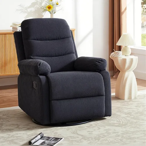 Miniatura 9 de Silla reclinable mecedora, moderna silla reclinable giratoria, sillón reclinable de tela de pana, sillón reclinable manual para sala de estar, Beige