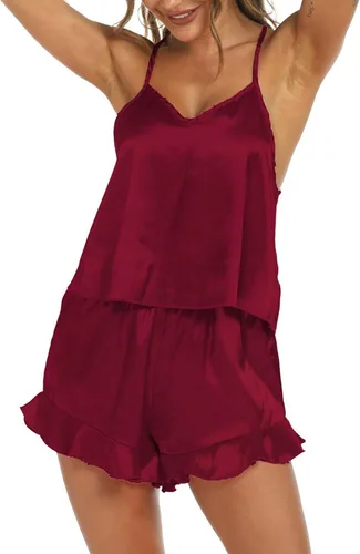 Miniatura 2 de Conjuntos ropa dormir dos piezas mujer pijamas sólido casa chaleco tirantes pantalones cortos traje ropa dormir