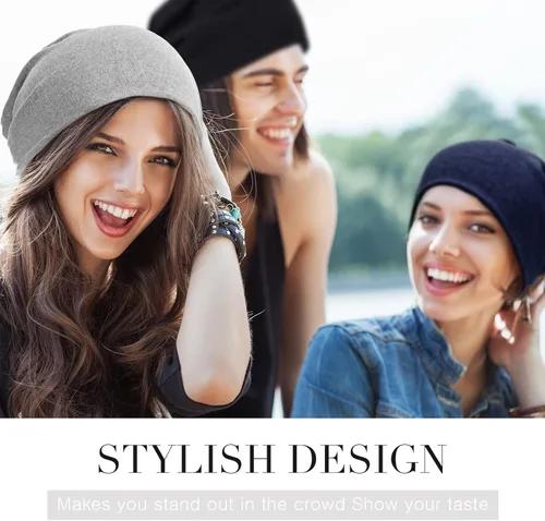 Miniatura 5 de SATINIOR Gorro holgado de 4 piezas para dormir gorro de dormir de punto de calavera holgada gorro de dormir para hombres y mujeres azul gris