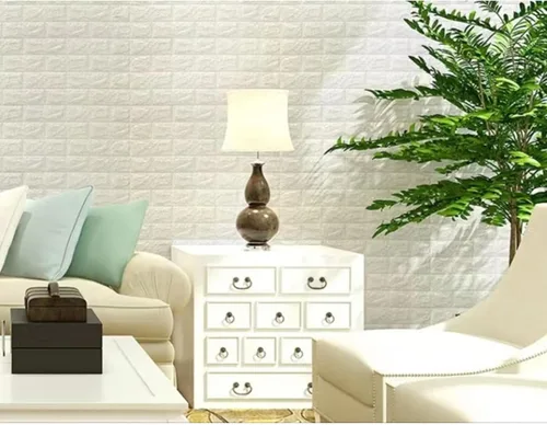 Miniatura 4 de uxcell Paneles de pared 3D para despegar y pegar, 30 piezas de papel tapiz de ladrillo de espuma para dormitorio, panel de pared de piedra Blanco