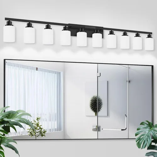 Miniatura 19 de Juego de 2 apliques de pared para baño, 1 luz negra, apliques de pared modernos para interiores con pantallas de vidrio blanco, lámpara de pared