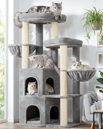 Miniatura 14 de Globlazer Torre de árbol para gatos de interior, casa de árbol para gatos adultos de 50 pulgadas para gatos adultos grandes con escalones, poste