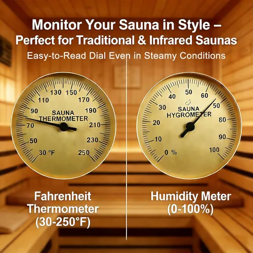 Miniatura 5 de Termómetro higrómetro de sauna, medidor dual de temperatura de sauna de madera, Fahrenheit montado en la pared (30-250°F) y medidor de humedad