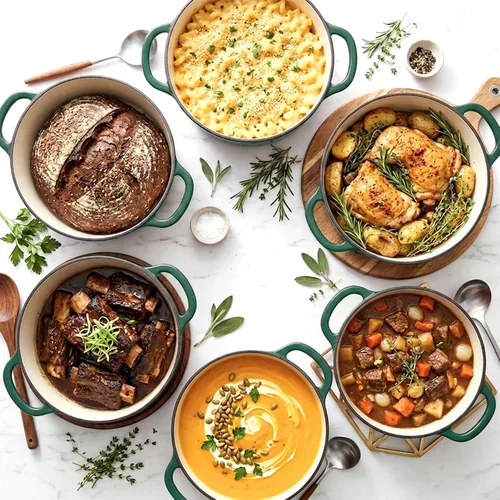 Miniatura 2 de Larder & Vine Horno holandés de hierro fundido esmaltado de 5.7 cuartos de galón con tapa, horno holandés para masa madre y hornear pan, esmalte