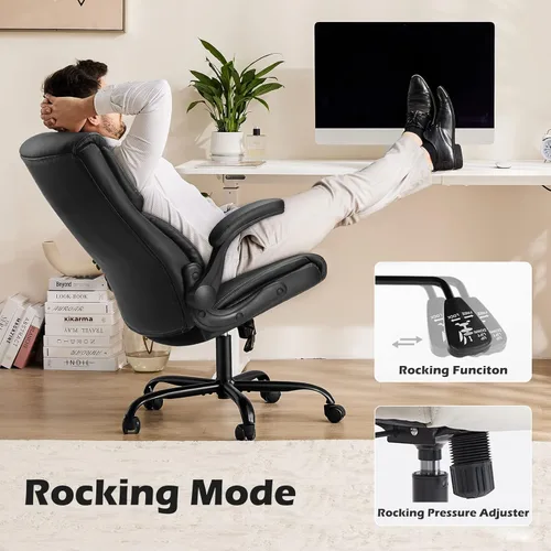 Miniatura 5 de DUMOS Juego de 2 sillas de oficina ergonómicas ejecutivas para computadora con reposabrazos abatibles ajustables, silla giratoria con soporte Negro