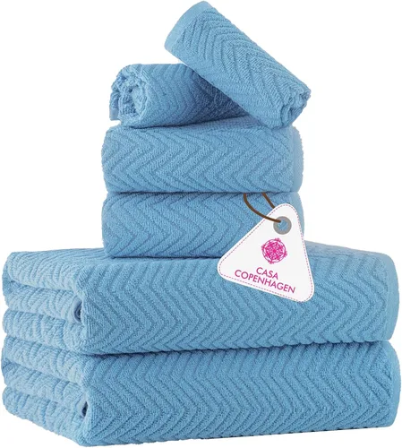 Miniatura 31 de CASA COPENHAGEN Solitaire 6Pcs 100% Egyptian Cotton Large Designer Towels Gift Set- Dusty Blue, 600GSM, 2Bath 2Hand 2Washcloths, Bath Towels for