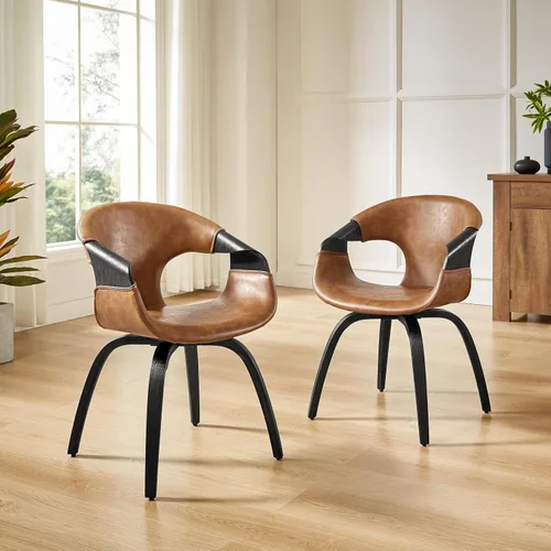 Miniatura 13 de Zouron Silla de comedor moderna de mediados de siglo, silla tapizada de piel sintética con reposabrazos, silla decorativa con patas de madera