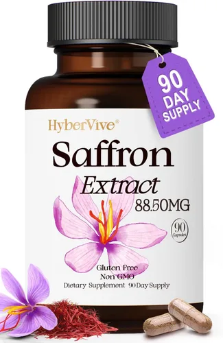 Suplementos de Azafrán 88.5MG | 90 Cápsulas Veganas, Extracto de Azafrán Feliz para el Estado de Ánimo, Energía y Enfoque Visual para Mujeres y