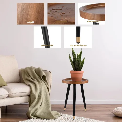 Miniatura 5 de KGPLOME Soporte para plantas para interiores, mesa de madera de nogal de mediados de siglo, soporte alto de metal resistente para macetas, mesa
