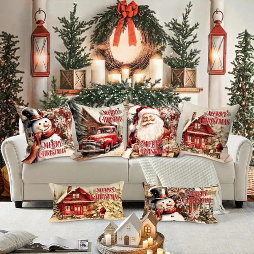 Miniatura 6 de Lanpn Juego de 4 fundas de almohada de Navidad de 16 x 16 pulgadas, cojín de decoración de Navidad, almohadas rojas de Navidad, funda de almohada