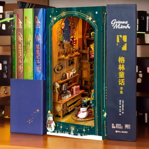 Miniatura 4 de Kit de rincón de libros de bricolaje, decoración de estantería de librería, rompecabezas de madera 3D con LED, regalo de Halloween, Navidad