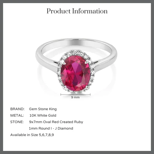 Miniatura 5 de Gem Stone King Anillo de compromiso para mujer de oro blanco de 10 quilates con rubí y diamantes creados