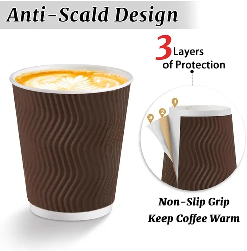 Miniatura 3 de Clawsoff Paquete de 150 tazas de café de 8 onzas, desechables, corrugado, aisladas, onduladas, de papel de pared, tazas de café de 8 onzas