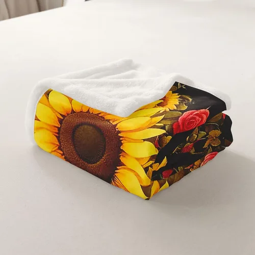 Miniatura 5 de Manfei Flower Throw Blanket Sunflower Rose Daisy Fuzzy Blanket, Botanical Floral Blanket for Bed Couch Sofa, Kids Boys Girls Room Decor