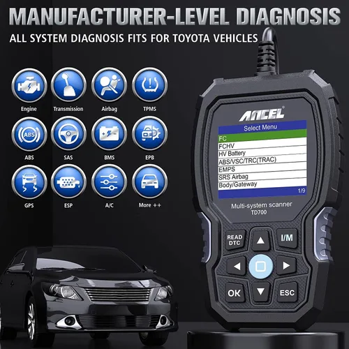 Miniatura 3 de ANCEL TD700 All System OBD2 escáner compatible con Toyota Lexus Scion con funda protectora ANCEL