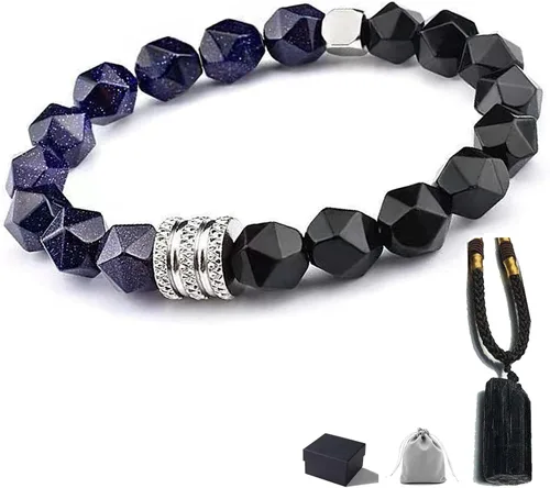 HEFFY Black Raw Tourmaline Crystal Stone Necklace Pendant Amulet Pillar Pendant+Triple Protection Bracelet Hematite Obsidian Tiger Eye Bracelets for