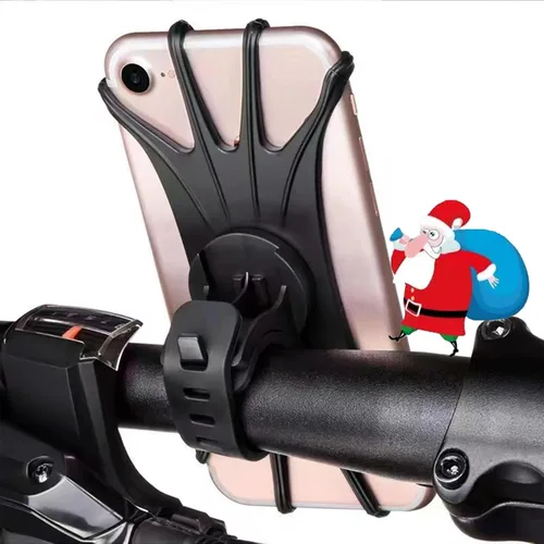 Soporte de teléfono para bicicleta, manillar de motocicleta, soporte de silicona de rotación de 360°, abrazadera de teléfono celular, clip de Negro1