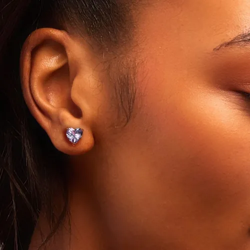 Miniatura 3 de Aretes de plata de ley 925 con piedra natal de corazón para mujer, aretes de tuerca con piedra natal de corazón para mujeres, adolescentes, niñas
