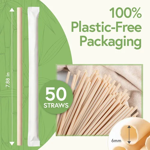 Miniatura 4 de Jenvita Pajitas biodegradables de polvo de bambú (paquete de 50) – Pajitas compostables de 7.88 pulgadas envueltas individualmente 100%