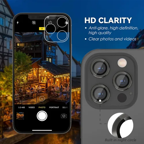 Miniatura 5 de CloudValley Protector de lente de cámara para iPhone 13 Pro - iPhone 13 Pro Max, película de vidrio templado, cubierta protectora de lente de Grafito