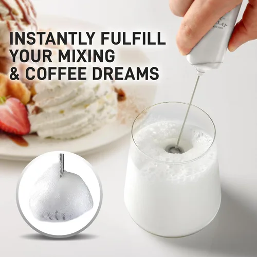 Miniatura 2 de Varita de espumador de leche mini y potente – Potente espumador de café de mano, mezclador de bebidas operado con batería – Tamaño de bolsillo Azul