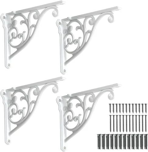 Miniatura 9 de Soportes de estante de 4 pulgadas, paquete de 4 soportes de pared de latón antiguo de alta resistencia, estantes decorativos de cocina victoriana