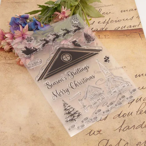 Miniatura 4 de Huellas de pino de Papá Noel, techo de copo de nieve, sellos transparentes para el hogar, sello de silicona transparente, tarjetas de álbum