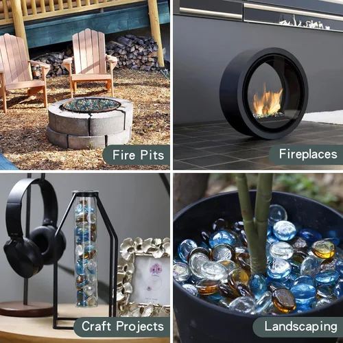 Miniatura 4 de onlyfire Cuentas de vidrio de fuego de 10 libras para fogata de propano y chimenea de gas, rocas de vidrio mezcladas redondas de 1/2 pulgada, Azul