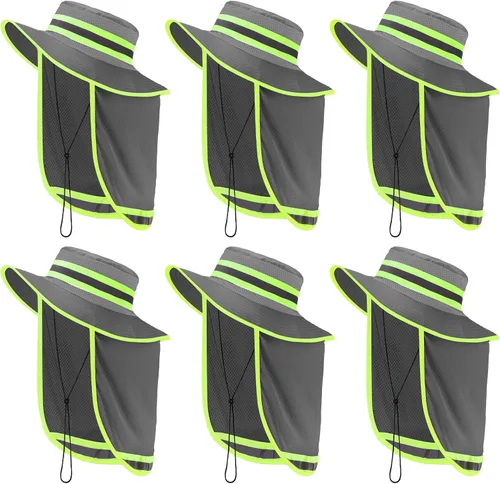 Miniatura 7 de 6 piezas de sombrero de seguridad reflectante de alta visibilidad con solapa para el cuello Boonie sombrero de ala ancha sombreros de trabajo gorra